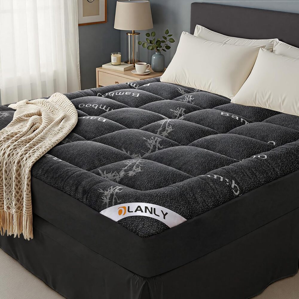 OLANLY Full Mattress Topper Dark Gray Bamboo Viscose Cooling Quilted Pad
